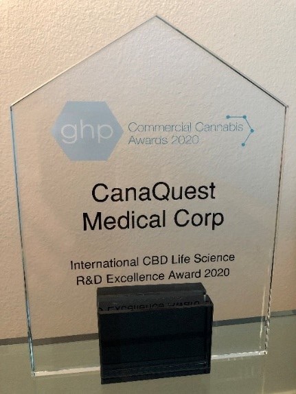 CanaQuest Medical Corp Honored With International CBD Life Science R & D Excellence Award 2020 by Global Health & Pharma CanaQuest Medical Corp Honored With International CBD Life Science R & D Excellence Award 2020 by Global Health & Pharma