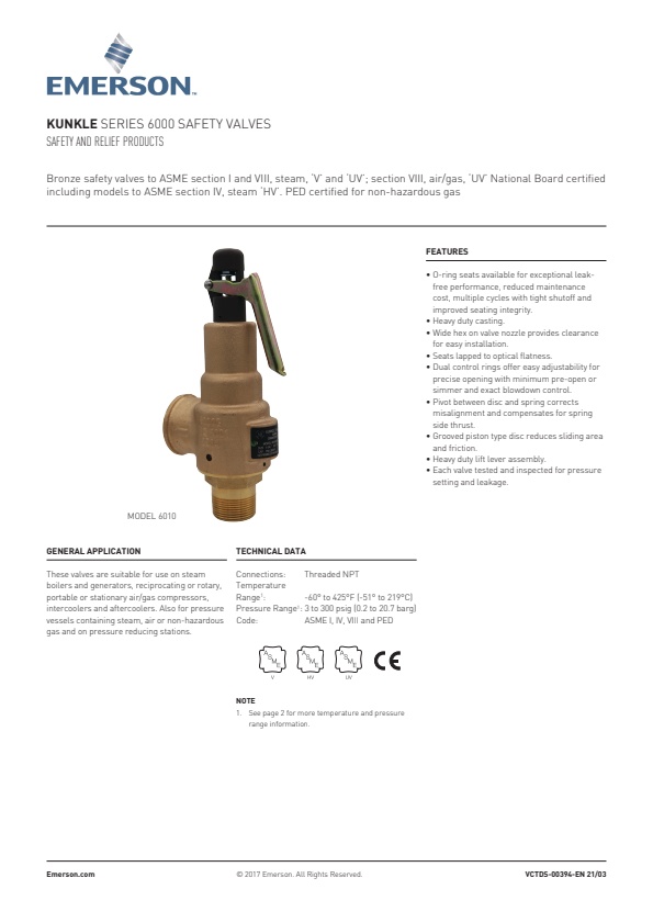 Allied - Model Kunkle 6000 Series - Saftey Valve - Brochure