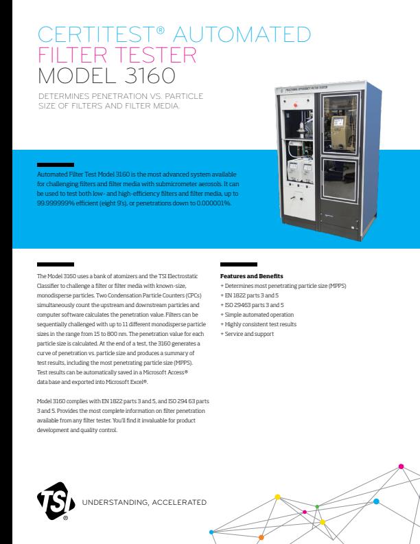 TSI Certitest - Model 3160 - Automated Filter Tester - Datasheet