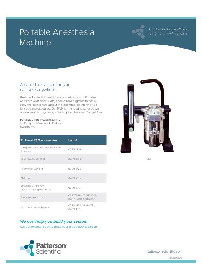 Model PAM - Portable Anesthesia Machine - Datasheet