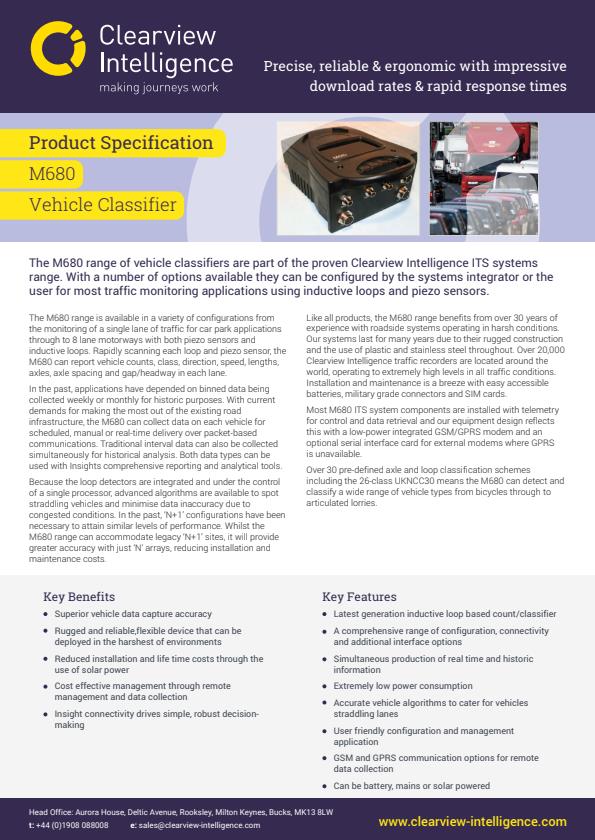 Clearview - Model M680 - Vehicle Count and Classification Device - Brochure