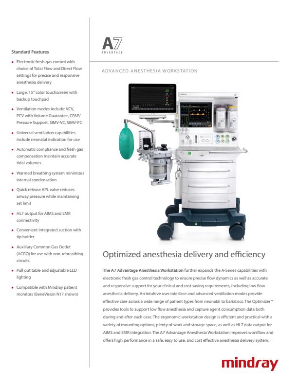 Mindray - Advanced Anesthesia Machine - Brochure
