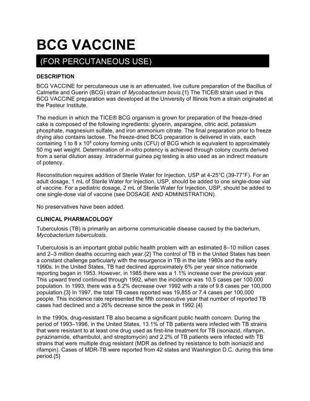 Merck - Bacillus of Calmette and Guerin (BCG) Vaccine for Percutaneous ...
