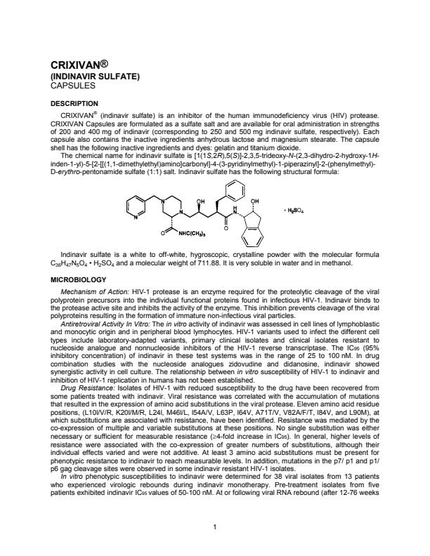 Crixivan - Indinavir Sulfate Capsules - Brochure