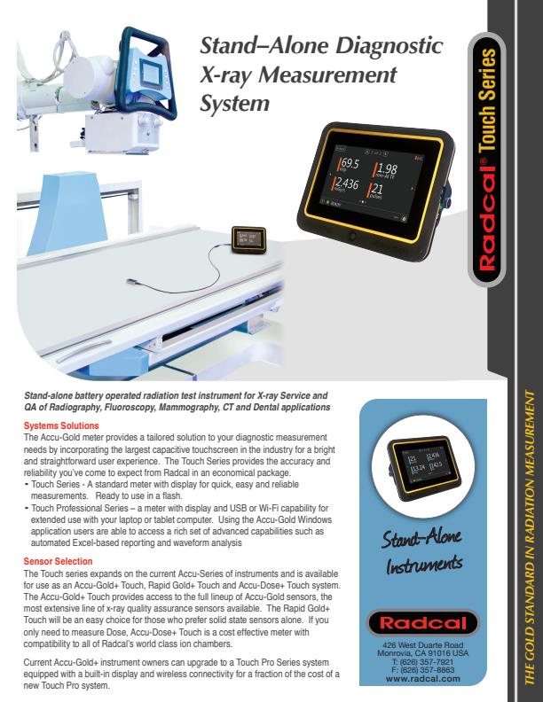 Radcal - Model Touch Series - Stand-Alone Diagnostic X-ray Measurement ...