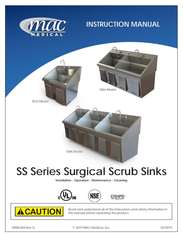 MAC Medical - Model SS-Series - Surgical Scrub Sinks - Manual