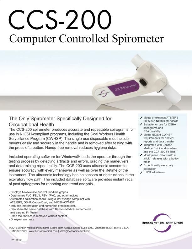 Benson - Model CCS-200 - Spirometer - Brochure