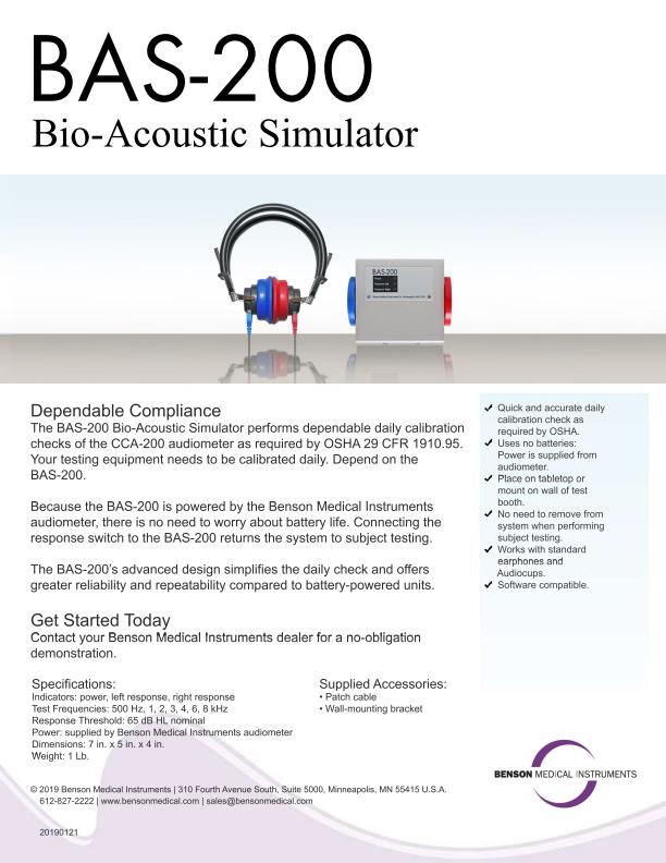 Benson - Model BAS-200 - Bio-Acoustic Simulator - Brochure