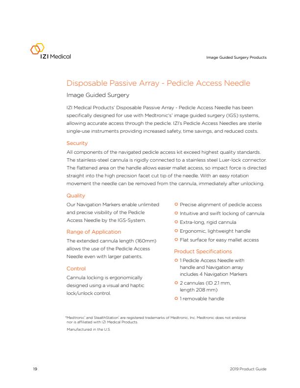 IZI - Disposable Passive Array - PAK Needle - Brochure