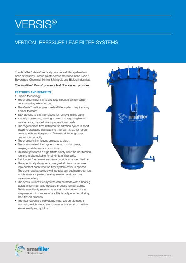 Versis - Vertical Pressure Leaf Filters - Brochure