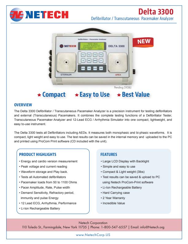 Netech - Model DELTA 3300 - Defibrillator / Transcutaneous Pacemaker ...