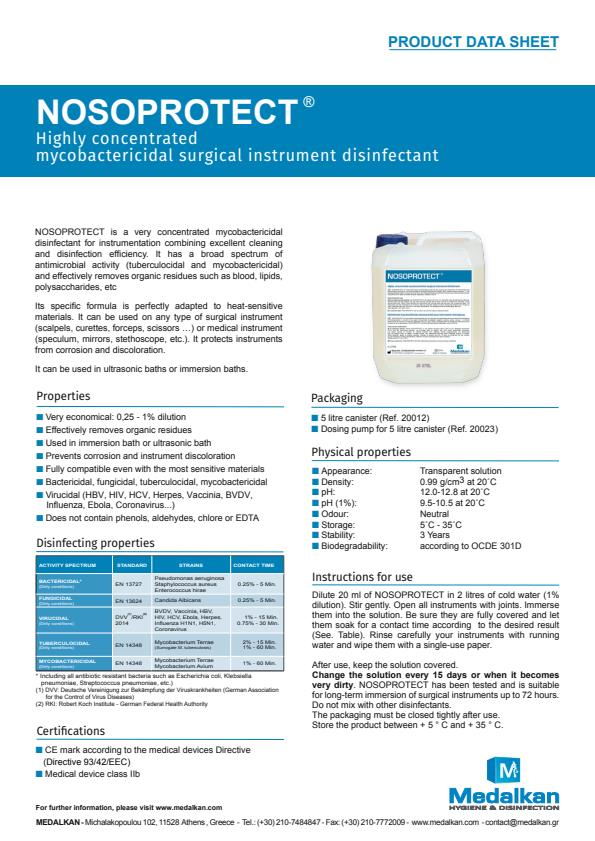 Nosoprotect - Concentrated Mycobactericidal Disinfectant - Brochure