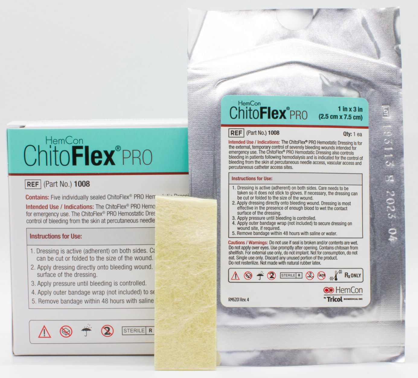 Hemcon Chitoflex PRO 1008 Hemostatic Dressing Intended For Emergency Use