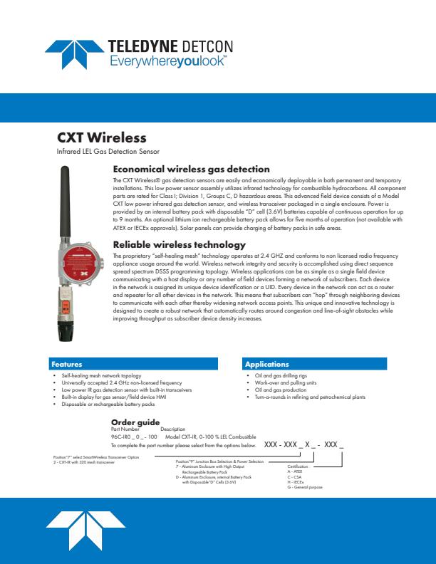 CXT Wireless - Infrared LEL Gas Detection Sensor - Datasheet