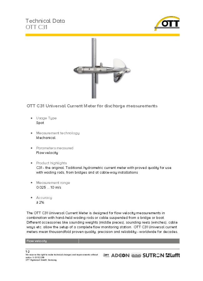 OTT Hydromet - Model C31 - Universal Current Meter for Discharge ...