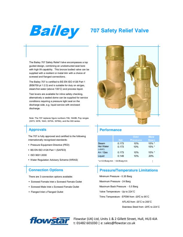 Bailey - Model 707- Safety Relief Valve - Datasheet