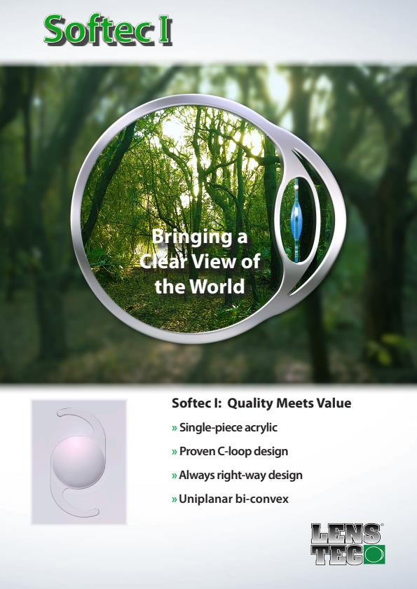 Lenstec Softec - Model I - Intraocular Lens (IOL) Implant - Brochure