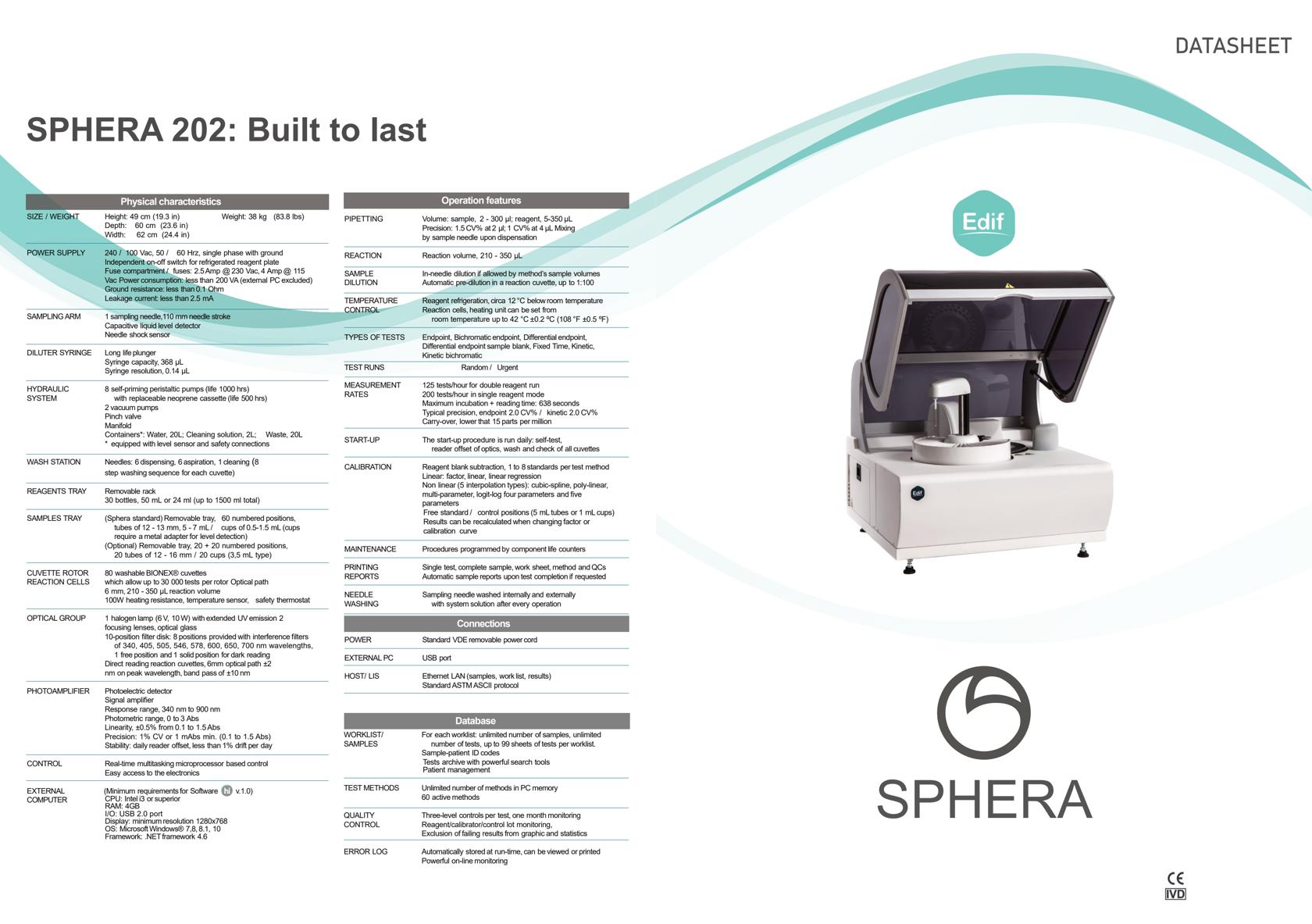 Edif - Model Sphera - Clinical Chemistry Analyzer System - Datasheet