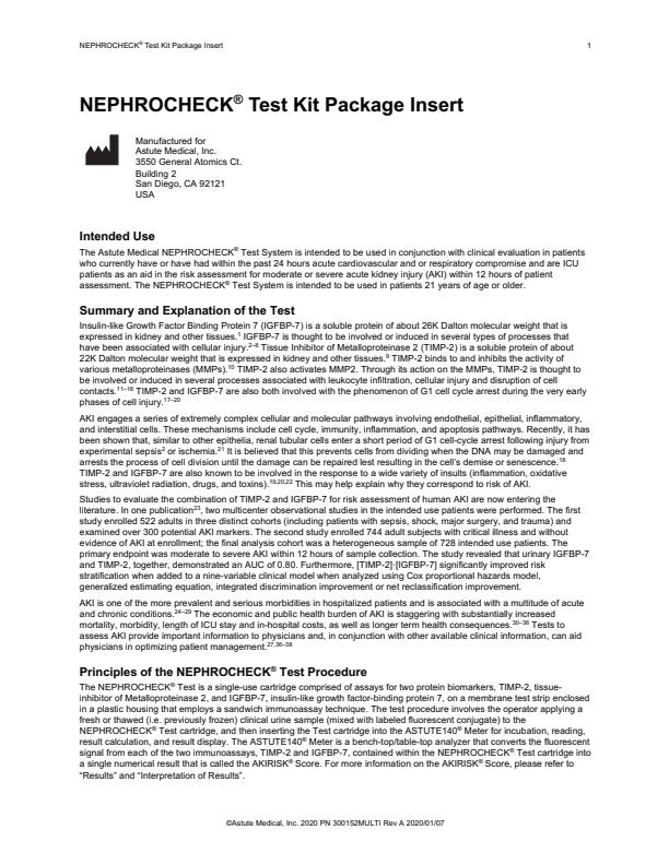 NephroCheck - Model 500011 - Test System Brochure