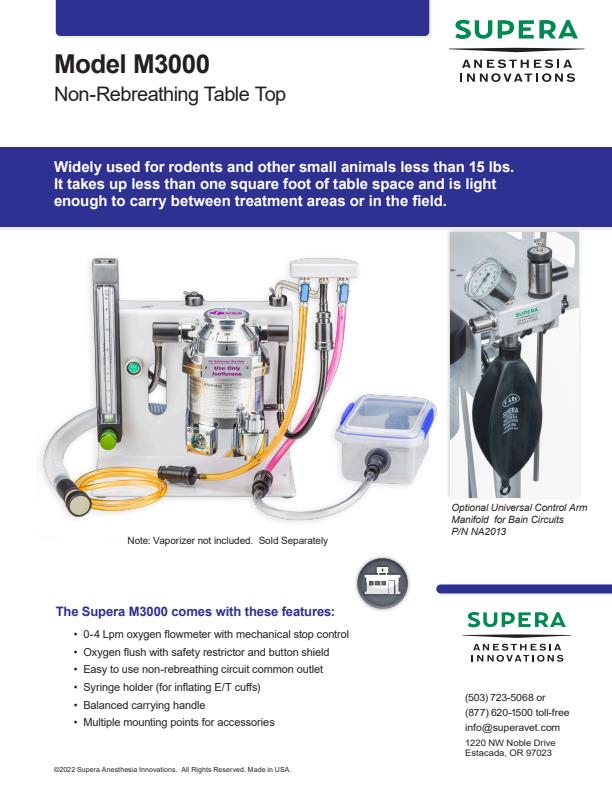 Supera - Model M3000 - Table Top, Non-Rebreathing Anesthesia Machine ...