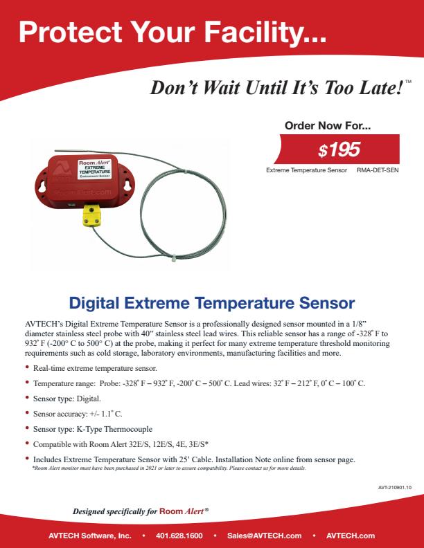AVTECH - Model RMA-DET-SEN - Digital Extreme Temperature Sensor - Brochure