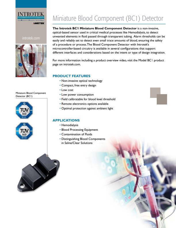 INTROTEK - Model BC1 - Mini Blood Component Detector and Sensors - Brochure