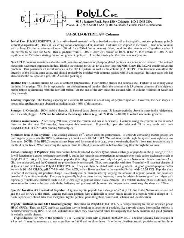 PolyLC - Model PolySULFOETHYL A - Strong Cation-Exchange (SCX) Material ...