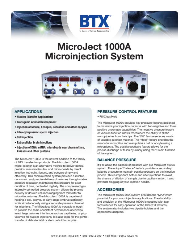 BTX MicroJect - Model 1000A - Microinjection System - Datasheet