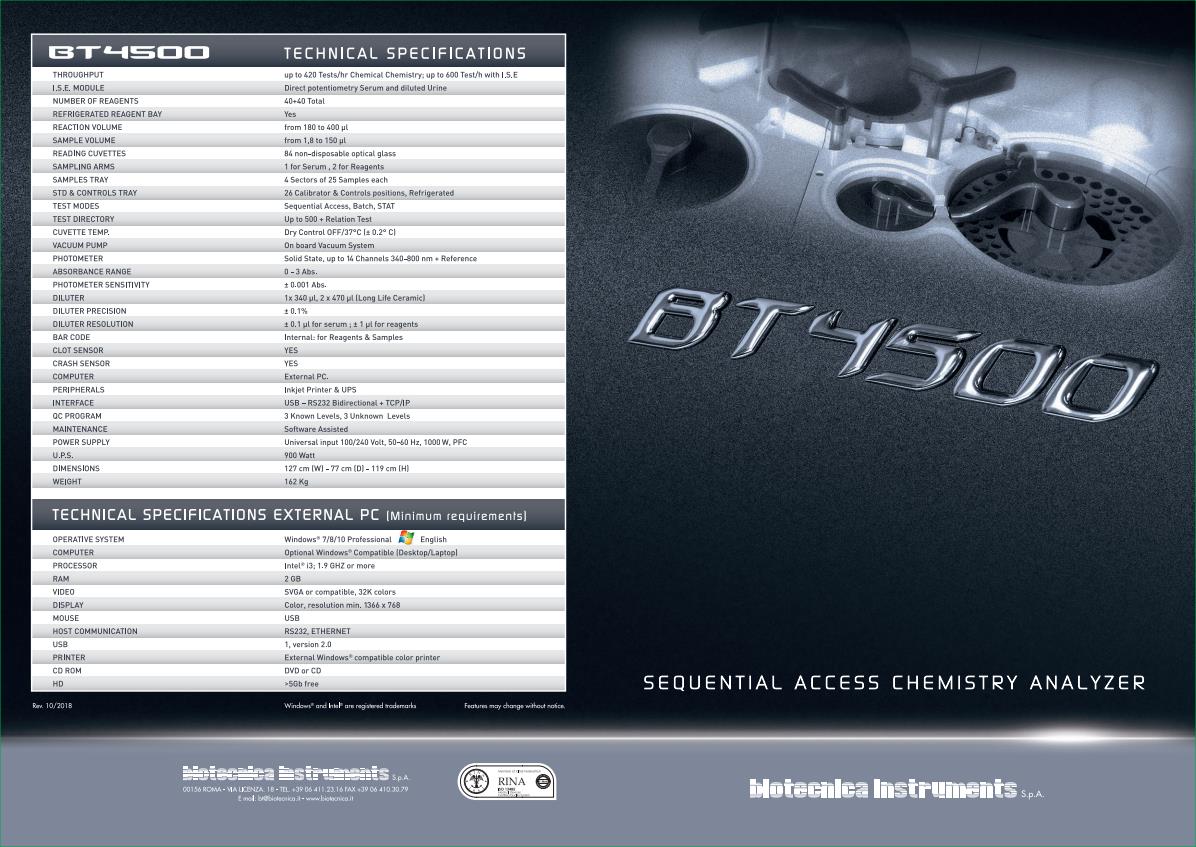 Biotecnica Instruments - Model BT 4500 - Sequential Access Chemistry ...