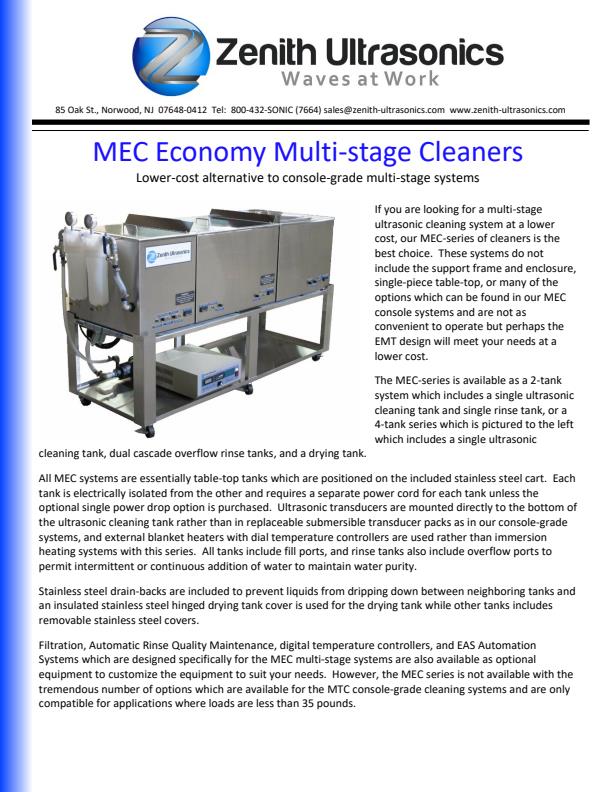 Benchtop Ultrasonic Cleaners / Clean & Rinse - Brochure