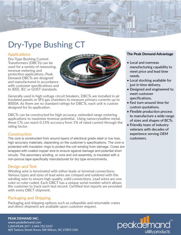 Peak Demand - Model DBCTs - Dry-Type Bushing Current Transformers Datasheet