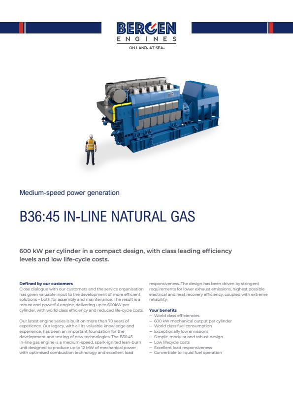 Bergen - Model B36:45L - Medium Speed Generating Set Datasheet