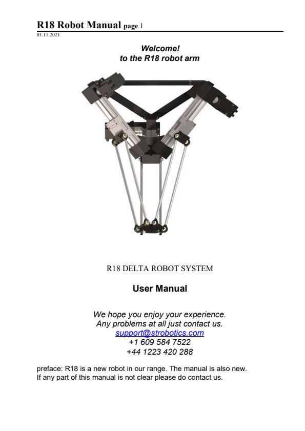 ST Robotics - Model R18 - Low Cost Delta Format Robot Arm - Manual
