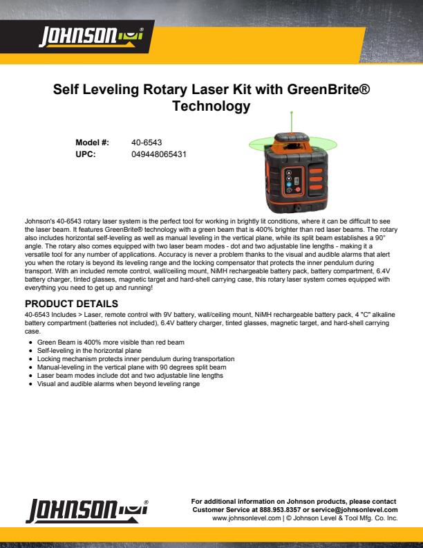 Johnson - Model 40-6543 - Self ??Leveling Rotary Laser Kit with ...