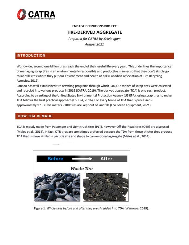 Tire Derived Aggregate and Asphalt - Data Sheet