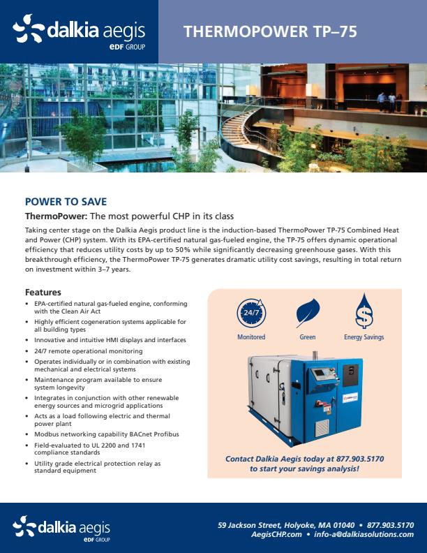 Thermopower - Model TP-75 - Combined Heat and Power (CHP) System Datasheet