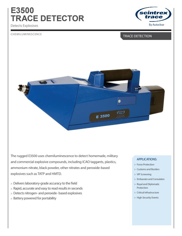 Autoclear - Model E3500 - Trace Detector Datasheet