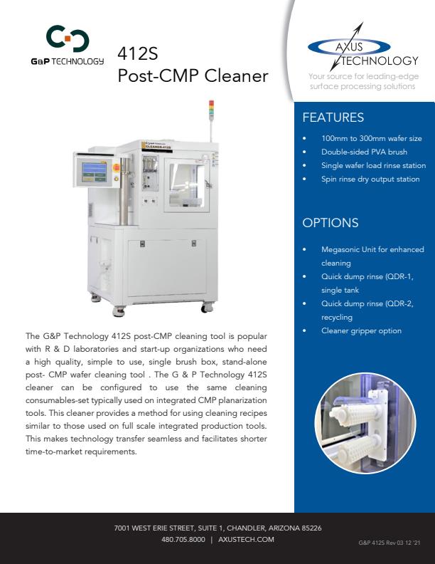 Post-Cmp Cleaning Tool 412S - Data Sheet