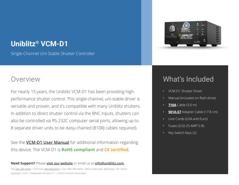 Uniblitz - Model VCM-D1 - Single-Channel Uni-Stable Shutter Controller ...