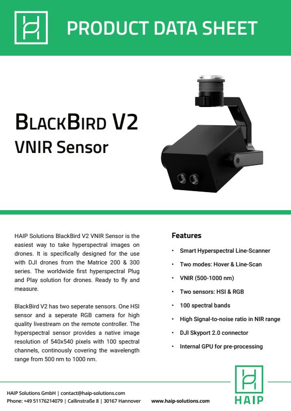 HAIP - Model BlackBird V2 - Hyperspectral Camera Drone Datasheet