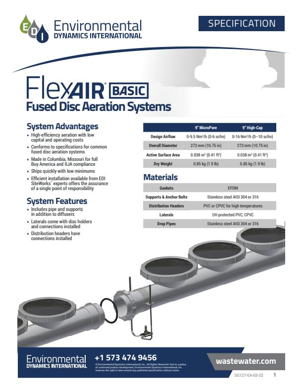 EDI - Model FlexAir Basic - Fine-Bubble Aeration Diffuser - Brochure