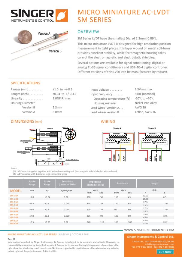 SINGER - Model SM Series - Position Sensors - Brochure