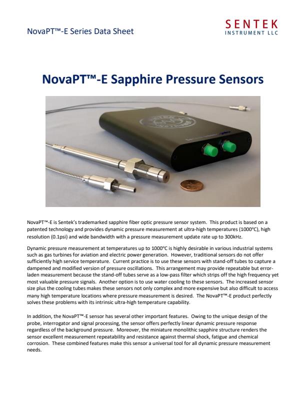 Sentek Instrument - Model NovaPT-E - Engine Pressure Sensors - Datasheet