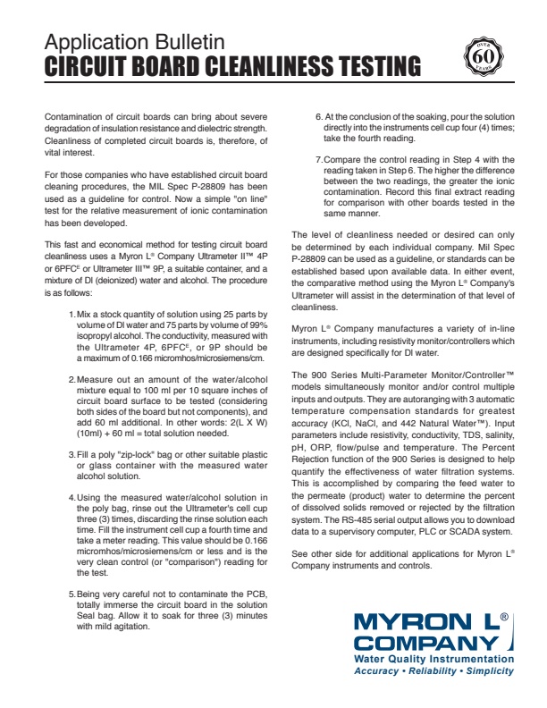 Circuit Board Cleanliness Testing Application Bulletin - Brochure