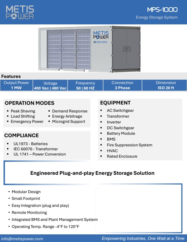 Metis - Model MPS1000 - Battery Energy Storage Systems (BESS) - Brochure