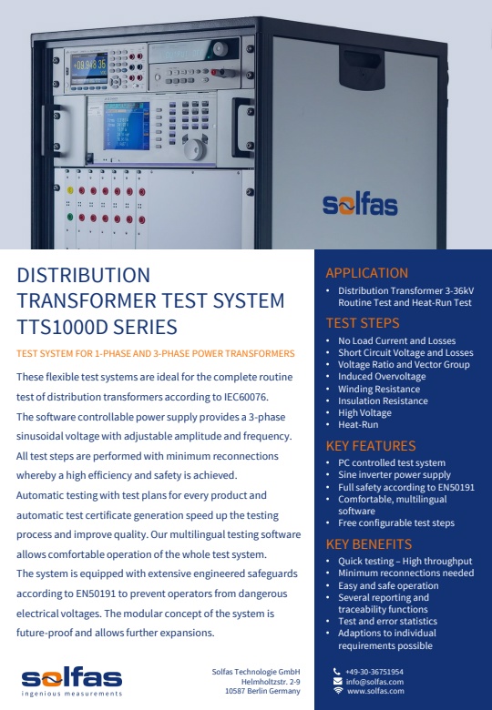 Distribution Transformer Test System Tts1000d Series - Brochure