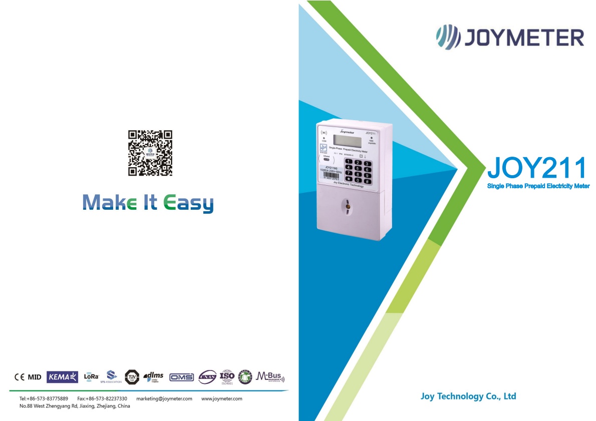 Joy Technology - Model JOY211 - Single Phase Prepaid Electricity Meter ...