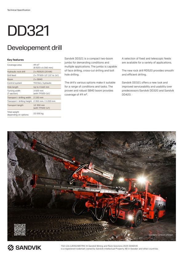 Sandvik - Model DD321 - Development Drill Rig - Brochure