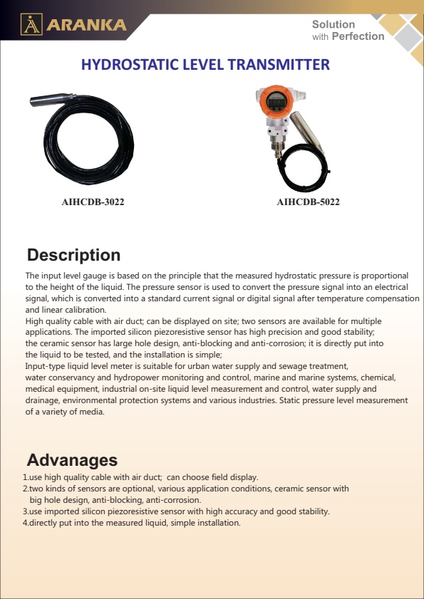 Aranka - Hydrostatic Level Transmitter -Brochure