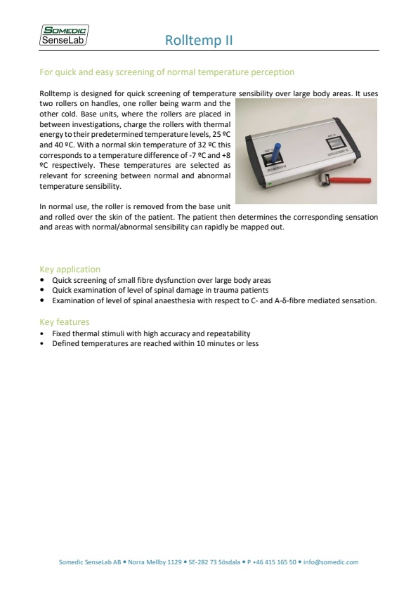 Somedic - Model Rolltemp II - Algometer-Brochure